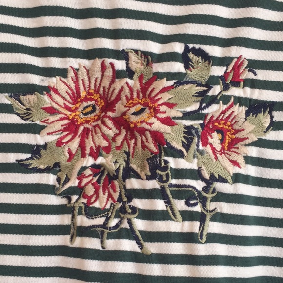 Shenanigans Green Stripped Shirt w/ Floral stitch - Picture 2 of 9